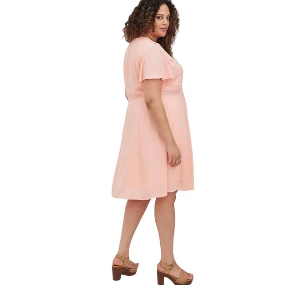Torrid Peach Mini Gauze Lace-Up Skater Mini Spring Dress Size 1X NWT - Picture 3 of 8